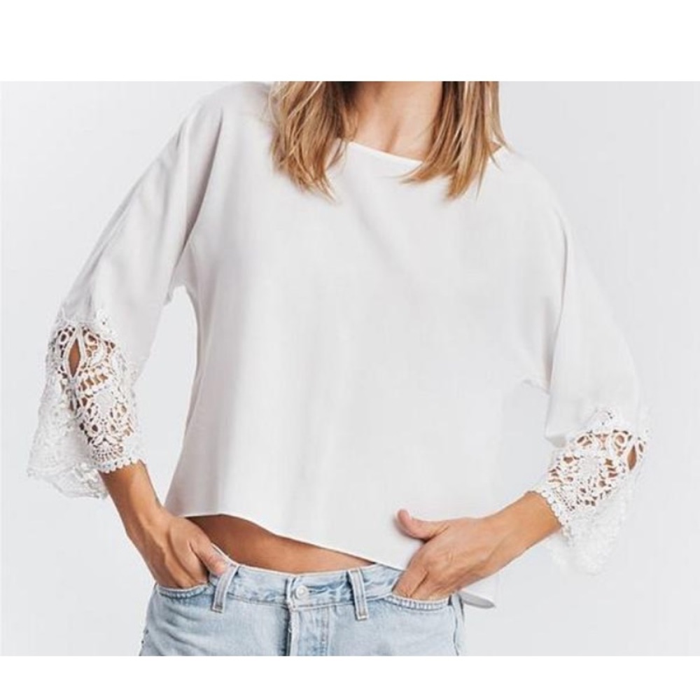Karen Zambos White Lace Detail Top